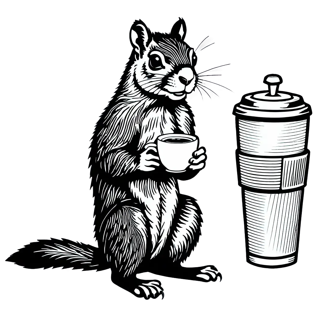 HighQuality PNG Image Giant Squirrel Holding a Coffee Cup in Black and ...