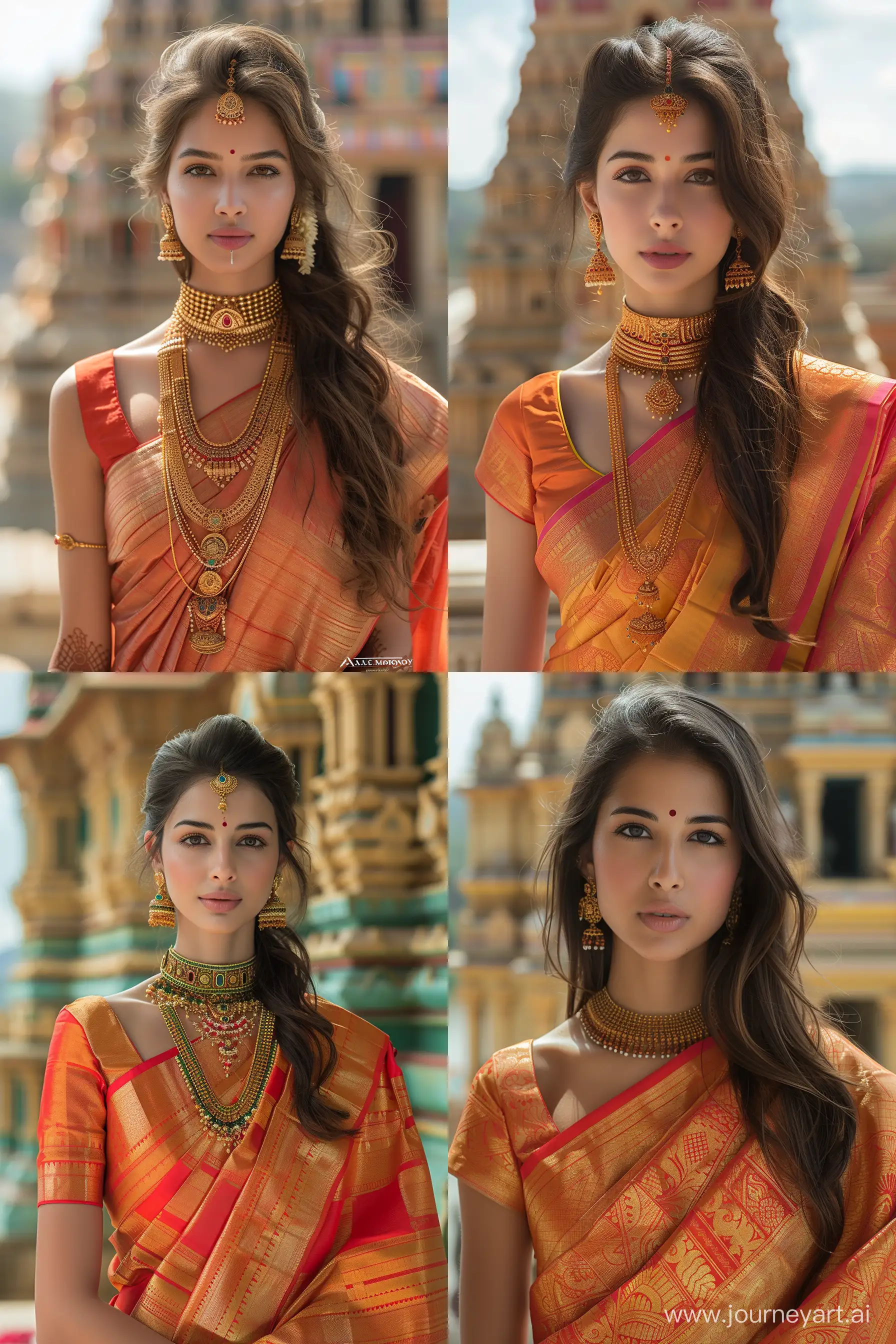 a beautiful , young and female supermodel in traditional south indian attire with the background of temple by Alec Monopoly --ar 2:3 --style raw --stylize 750 --v 6 --v 6 --ar 3:4 --no 48109
