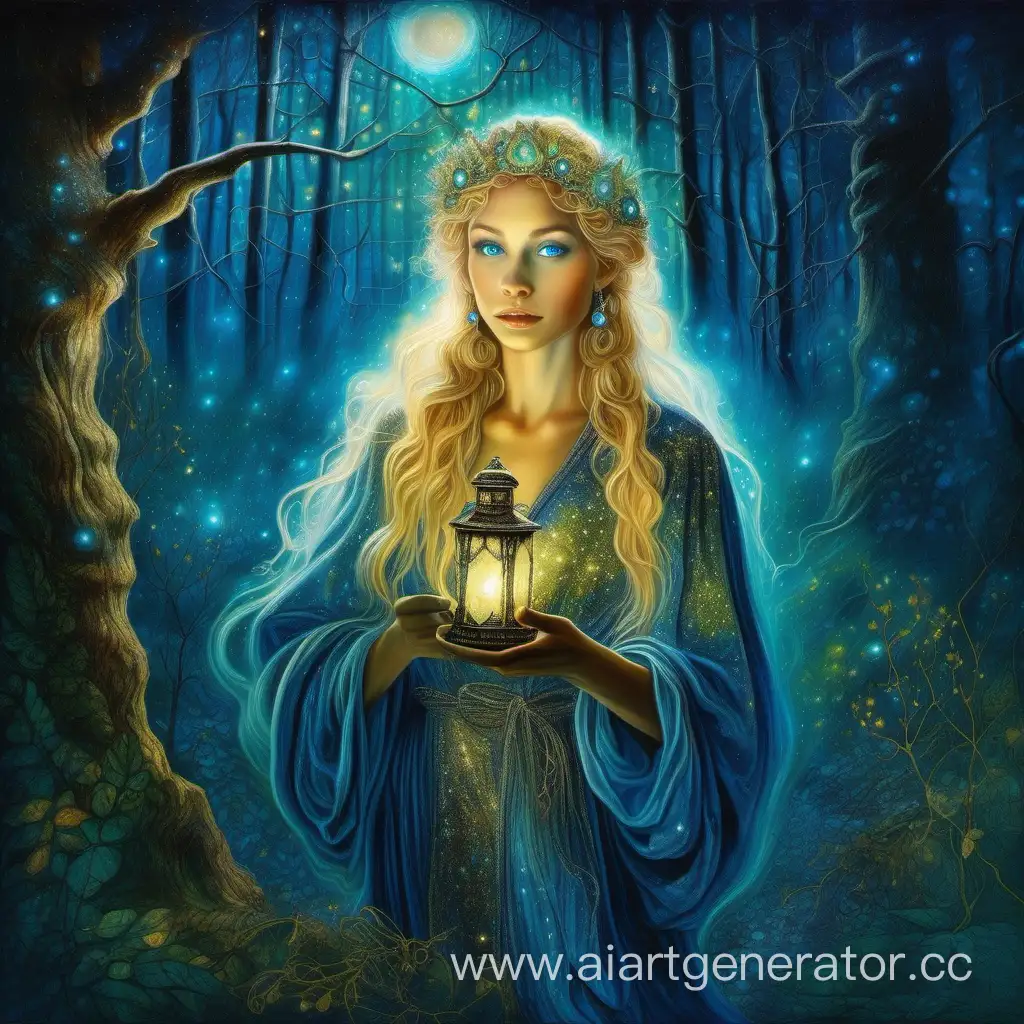 Enchanting-Slavic-Beauty-Illuminated-by-Lantern-in-Mystic-Forest
