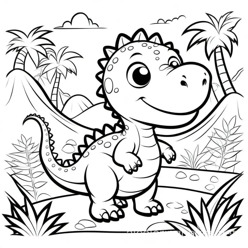 Cute Dinosaur for kids
No background , Coloring Page, black and white, line art, white background, Simplicity, Ample White Space. The background of the coloring page is plain white to make it easy for young children to color within the lines. The outlines of all the subjects are easy to distinguish, making it simple for kids to color without too much difficulty