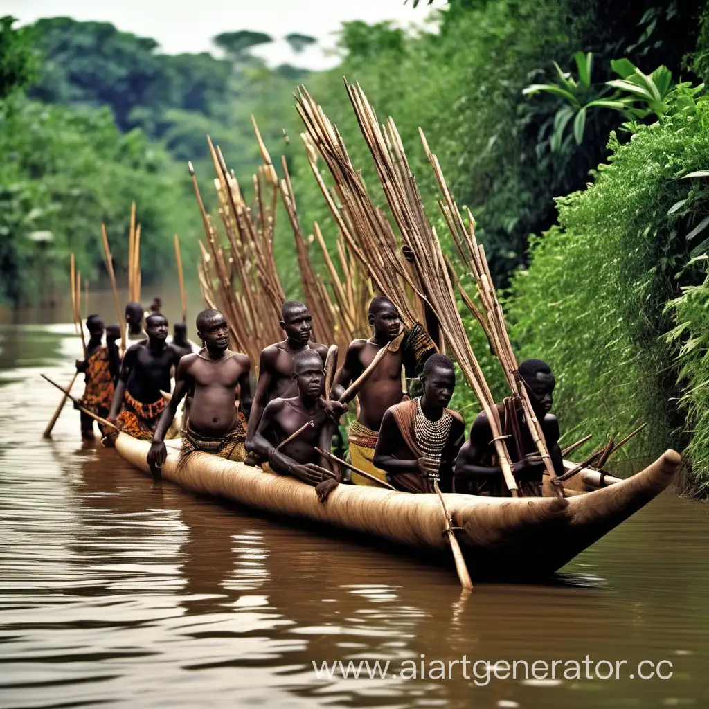 Баллисты африканского племени, спрятанные в густых зарослях вокруг реки