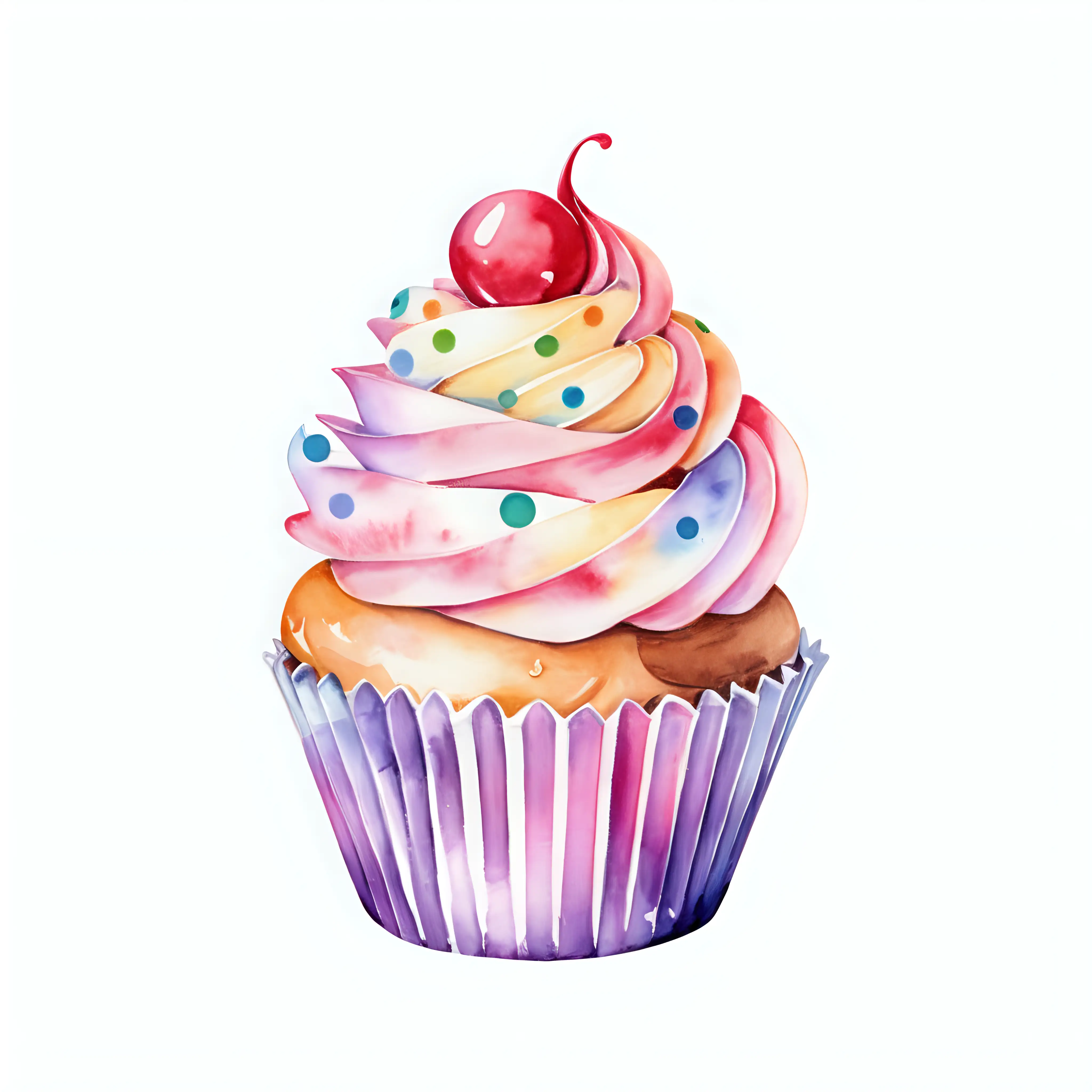Vibrant Watercolor Cupcake with Colorful Circles