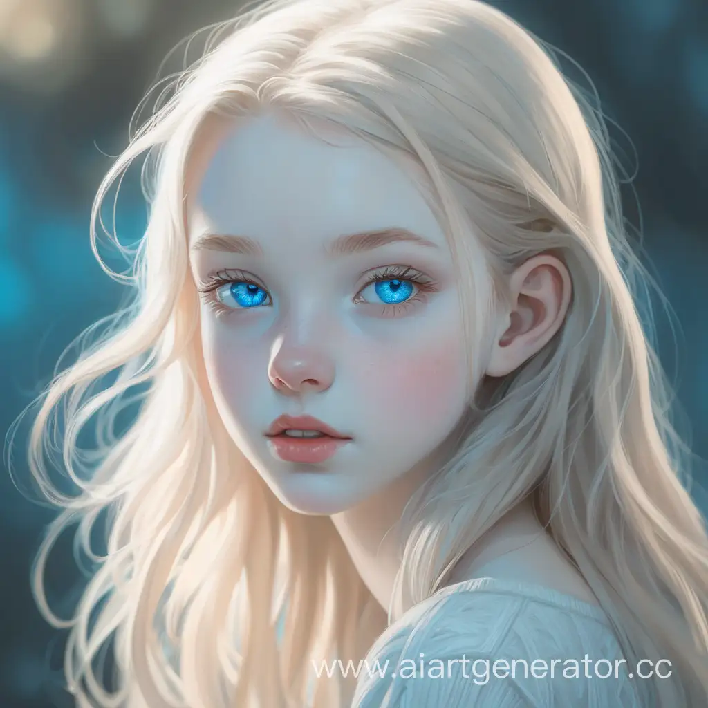 девушка с бледной кожей и светлыми волосами, голубые глаза