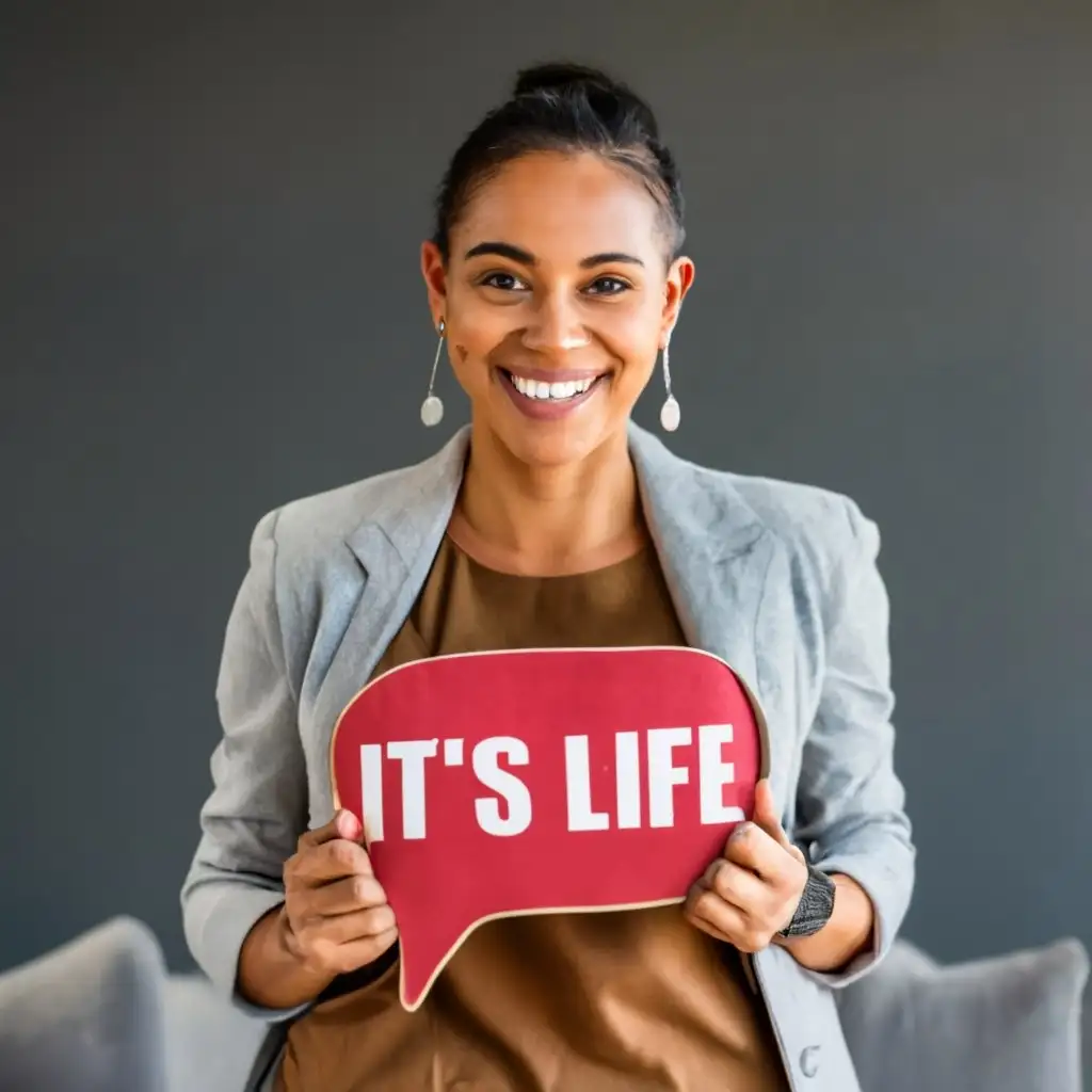 logo, "IT is Life" featuring smiling IT person, with the text "IT's Life", typography