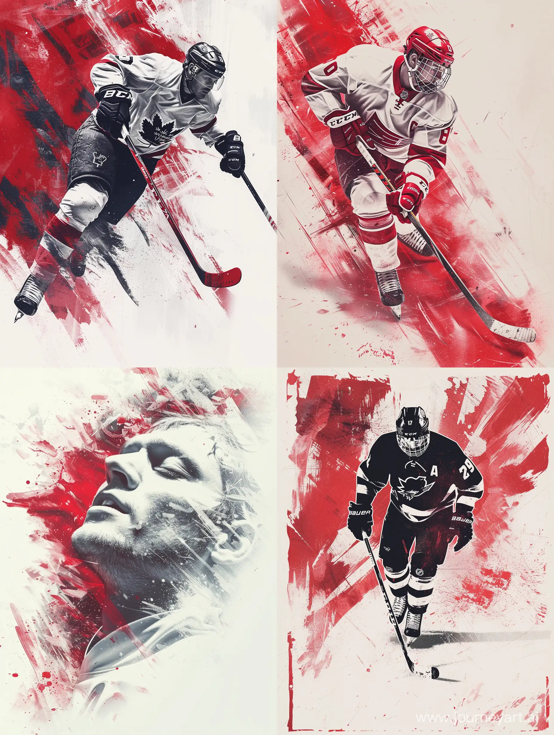 crearte a real life poster for ice hockey use white and red colours