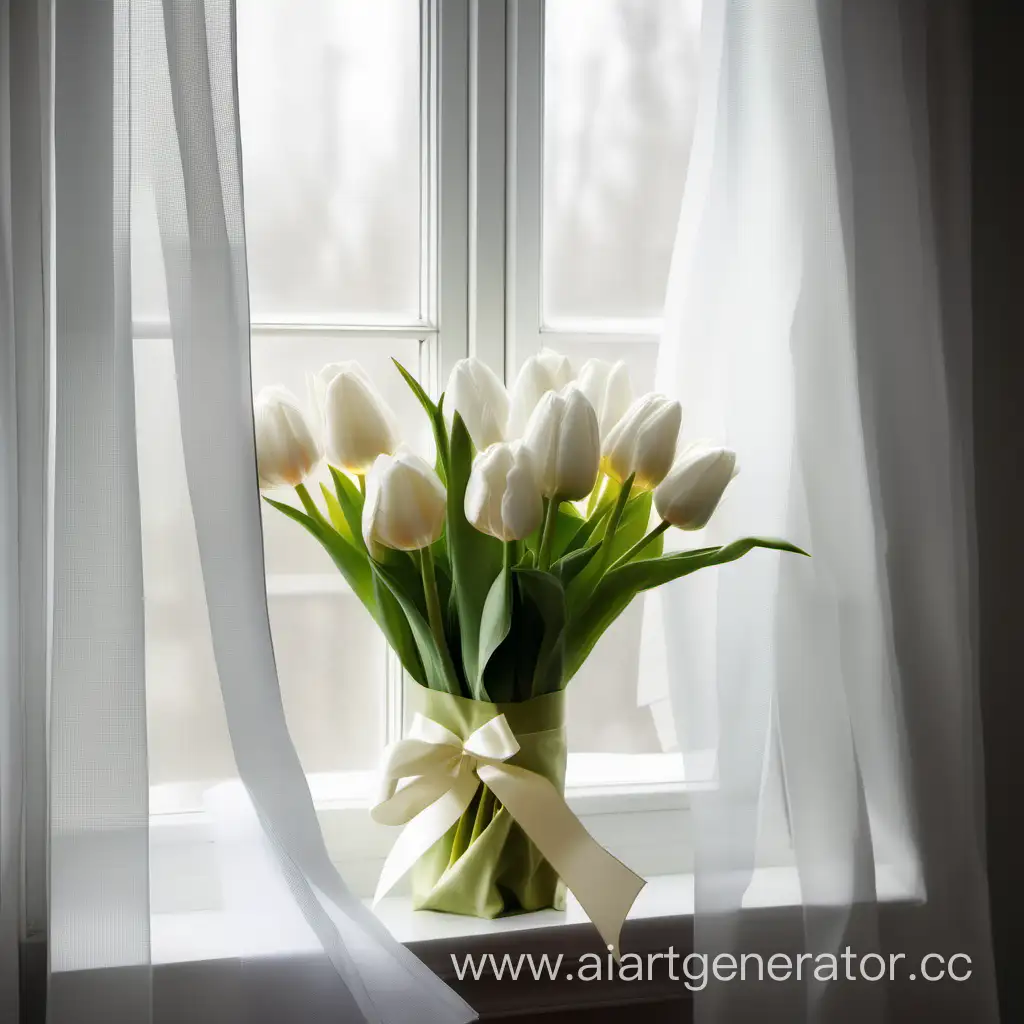 Elegant-White-Tulips-Adorned-by-Window-with-Ribbon-Accents