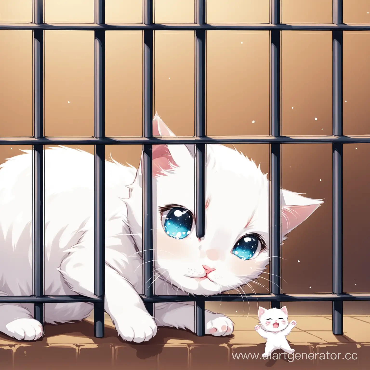 Sad-White-Kitten-Crying-in-Jail-for-Stealing