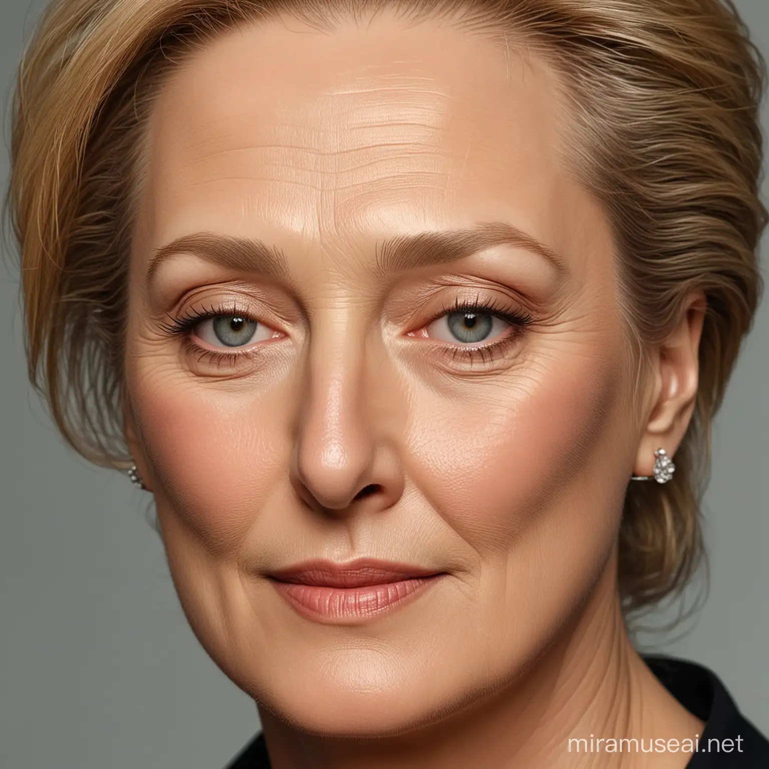 Detailed Realistic Portrait of Meryl Streep Natural Aging Woman in High Resolution