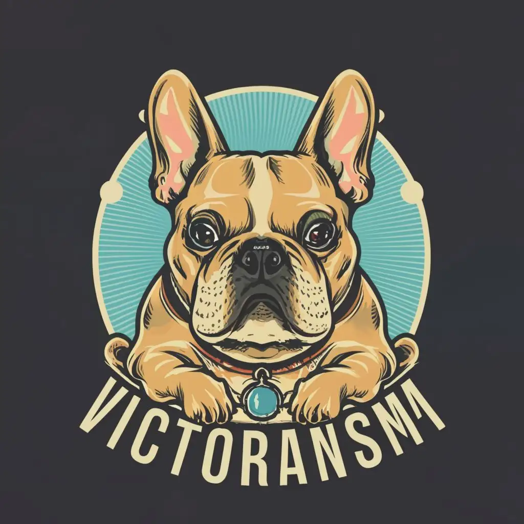 logo, cartoon French bulldog, with the text "Victorianism", typography