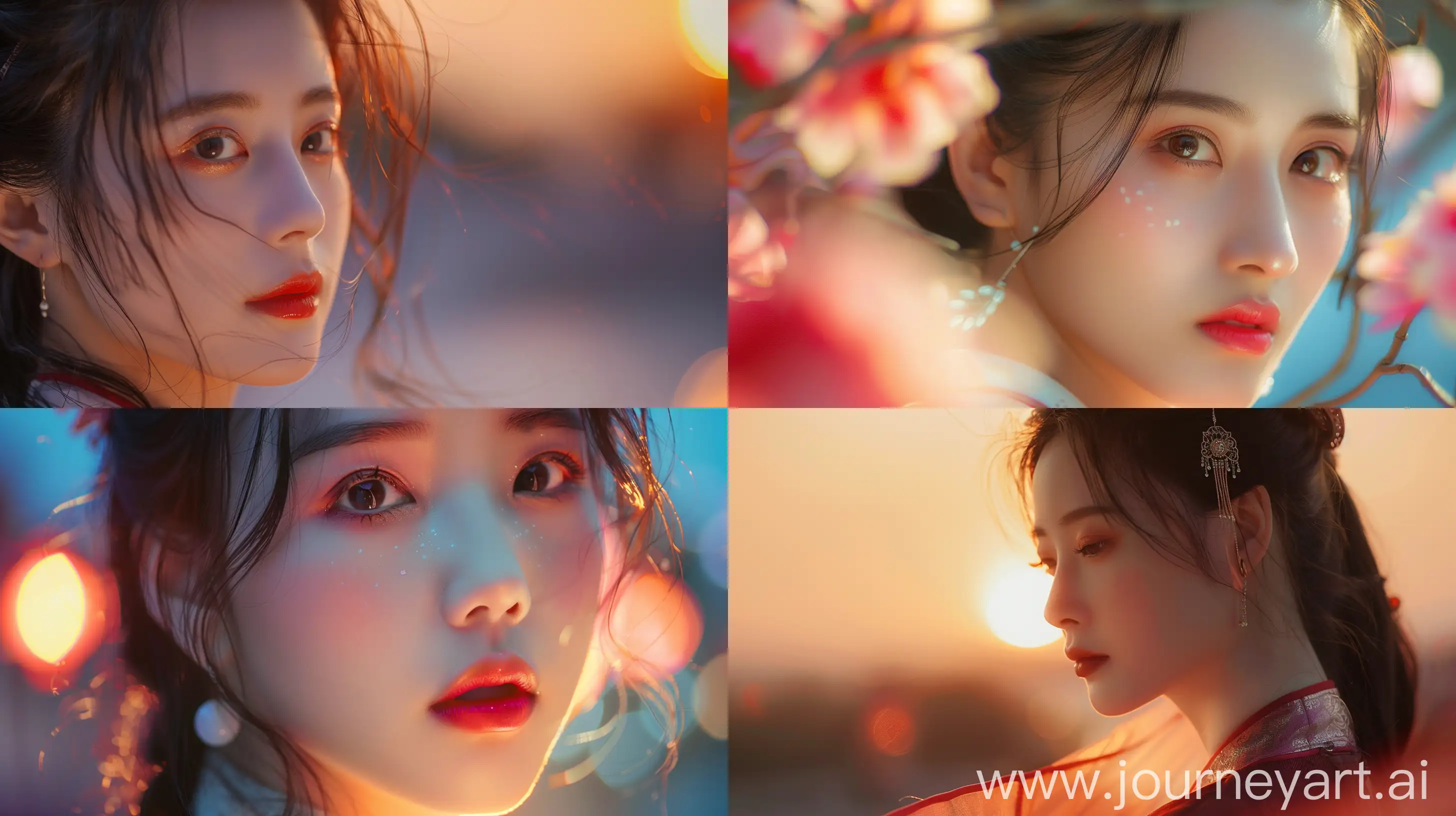 Real Chinese beauty portrait, captured in a vivid, imaginative style, Natural light, Dusk colors, Close-up perspective, Cinematic quality, 8K, --ar 16:9 --v 6