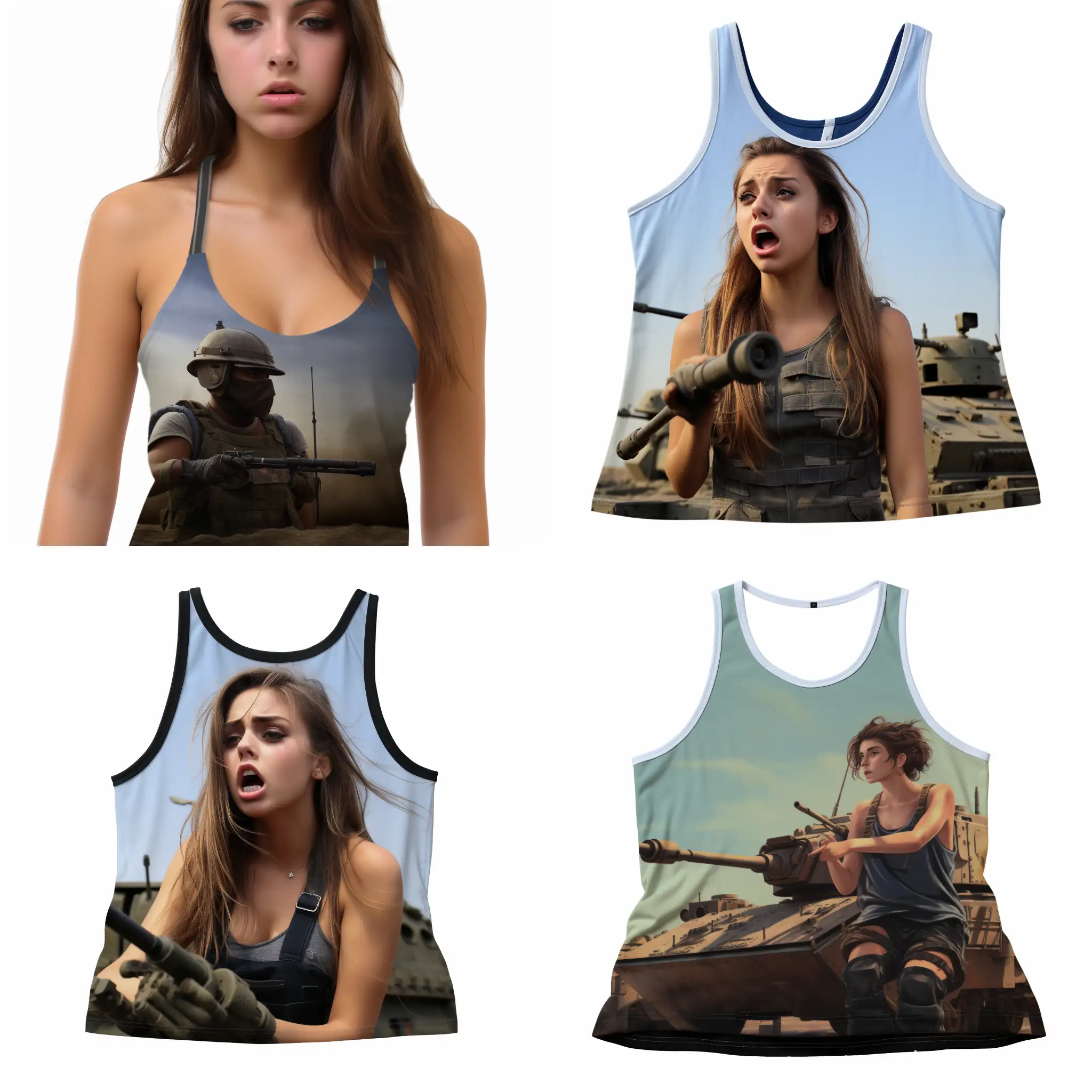Beautiful teen italian soldier girls in tank top surrendering and scared