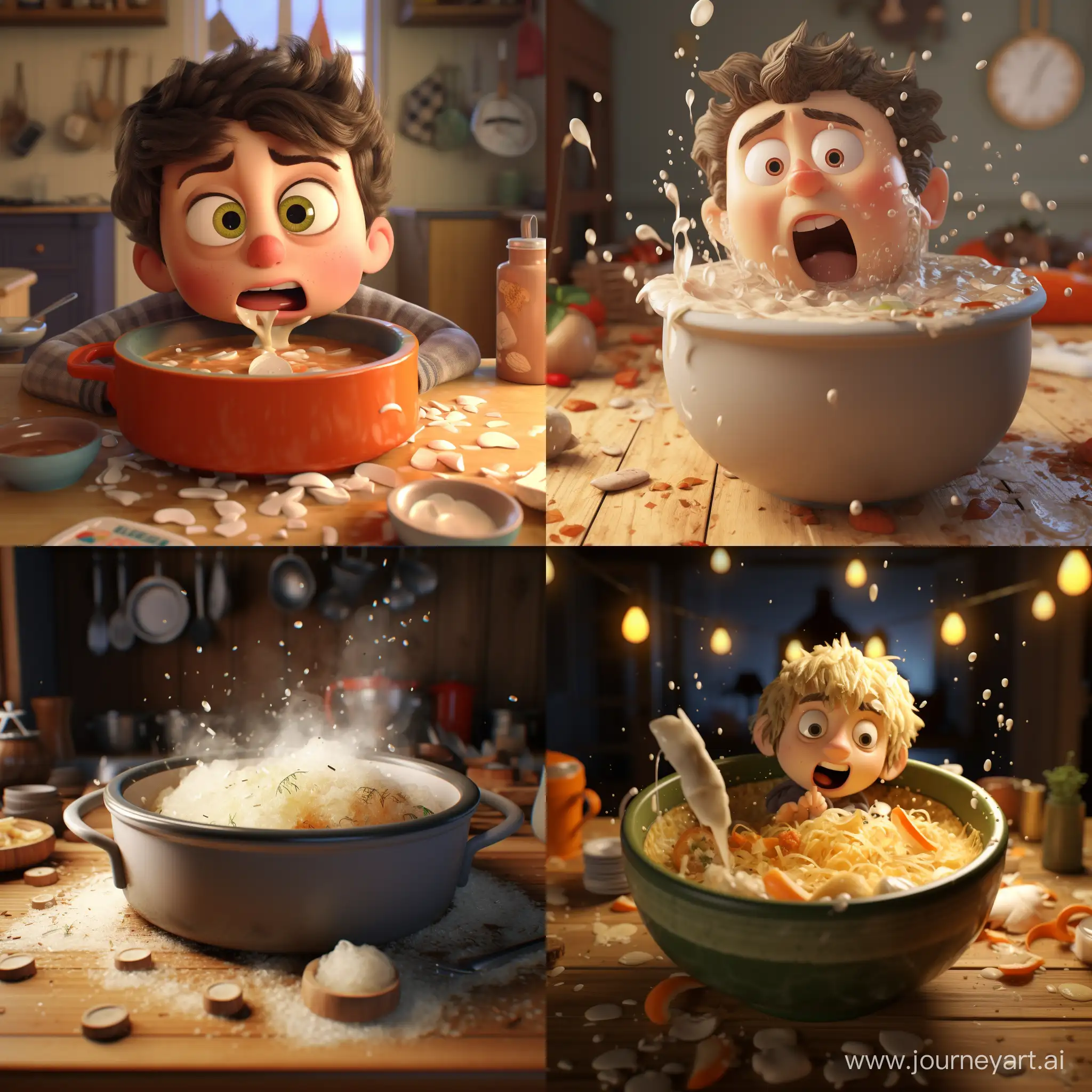Too much porridge in the pot.  3D animation 