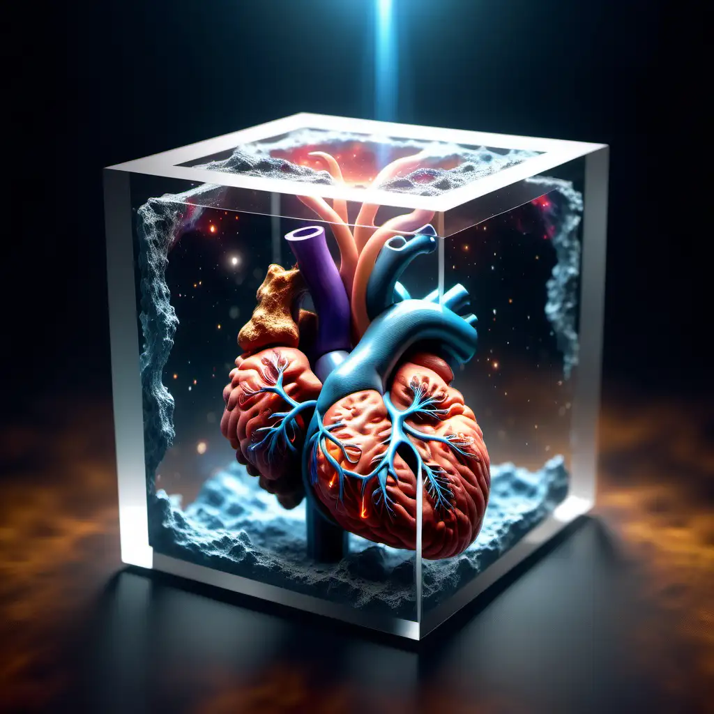SciFi Cosmic Diorama Resin Cube with Quasar and Lungs