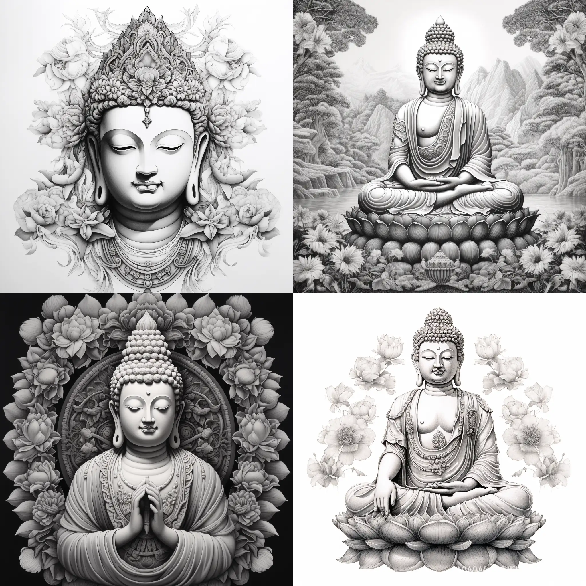 Buddha drawing black and white