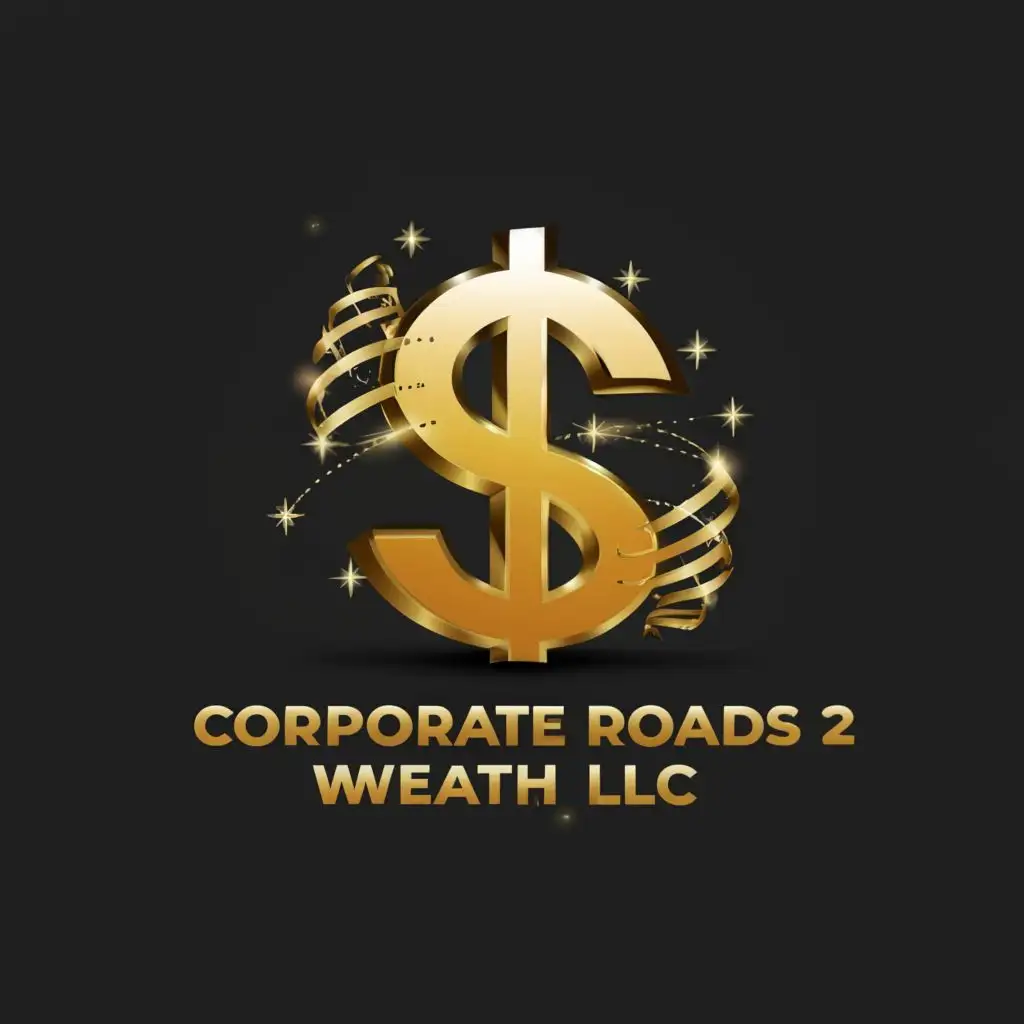 a logo design,with the text "corporate roads 2 wealth LLC", main symbol:3D gold dollar sign rotating with lines pointing up, be used in Finance industry