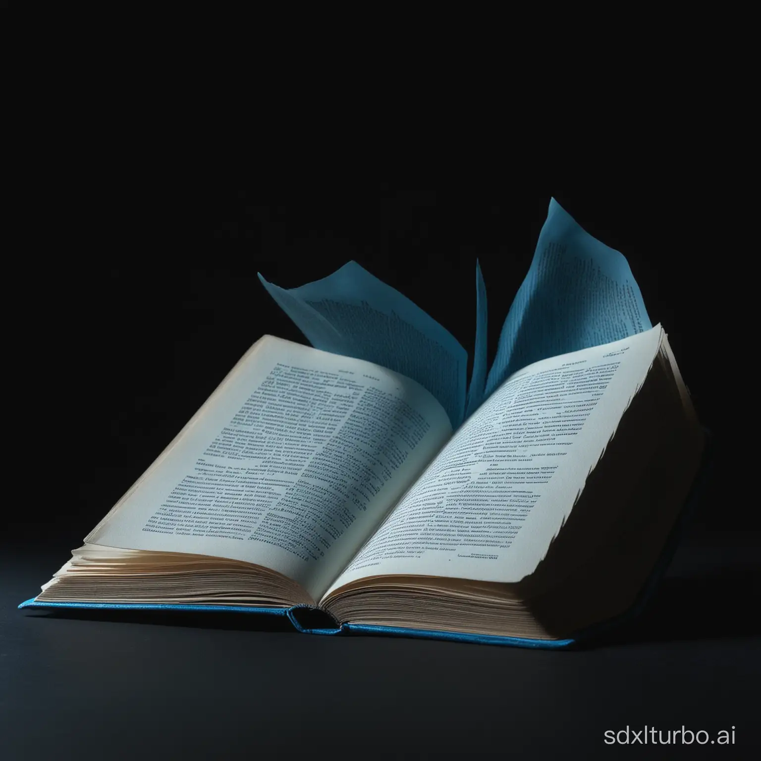 Blue-Light-Illuminating-Open-Book-in-Shadow-on-Black-Background