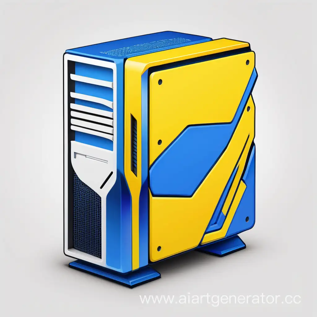 Logo, for a company that custom builds computers, the main colors in the logo: yellow, blue, and white