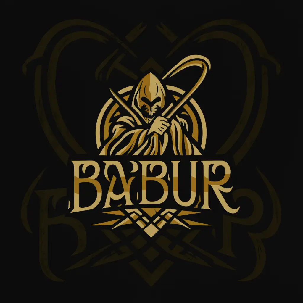 a logo design,with the text "BaBuR", main symbol:death with a scythe,complex,clear background