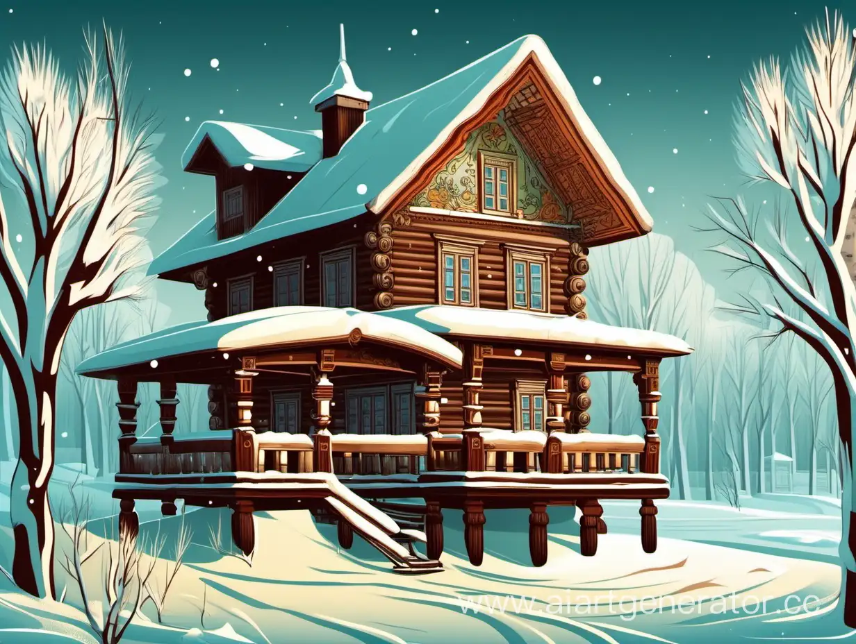 Whimsical-Russian-Winter-Cottage-Illustration