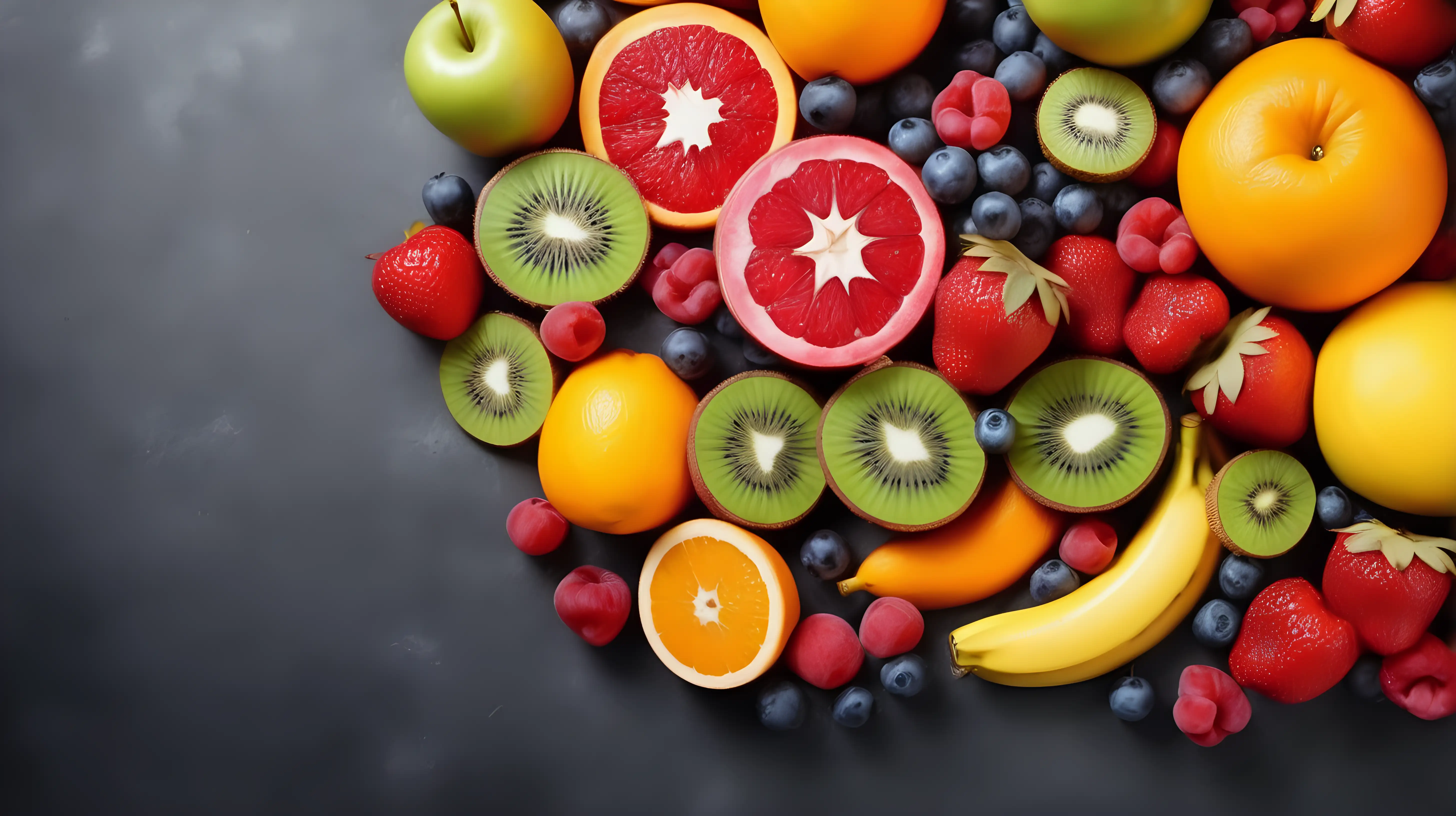 Fresh fruits mixed, copy space