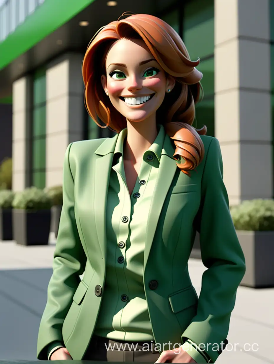 Руководитель бизнеса улыбается в зеленом пиджаке