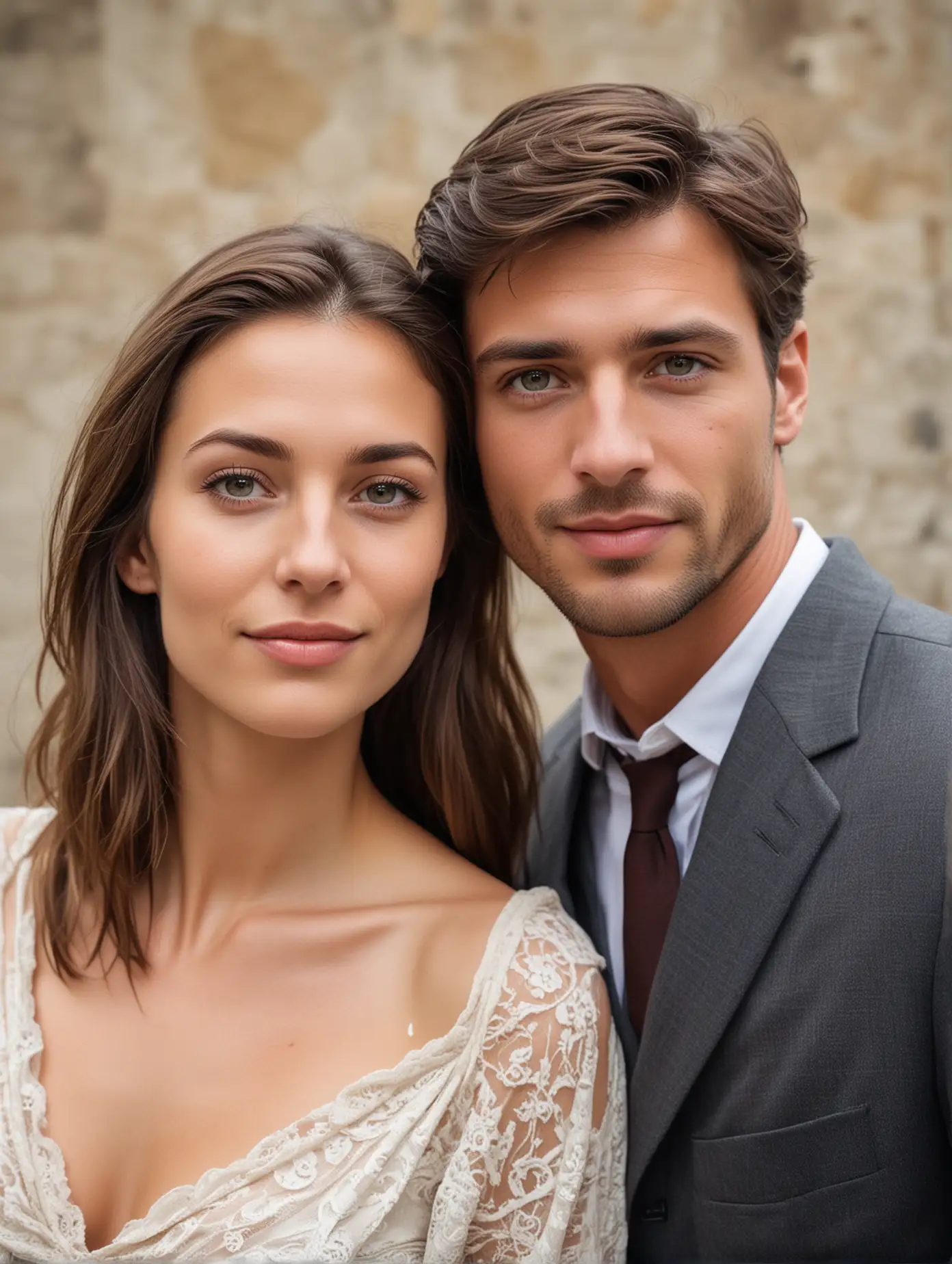 Europeans and Americans, a couple taking a photo, facing the camera, exquisite facial features, full body photo