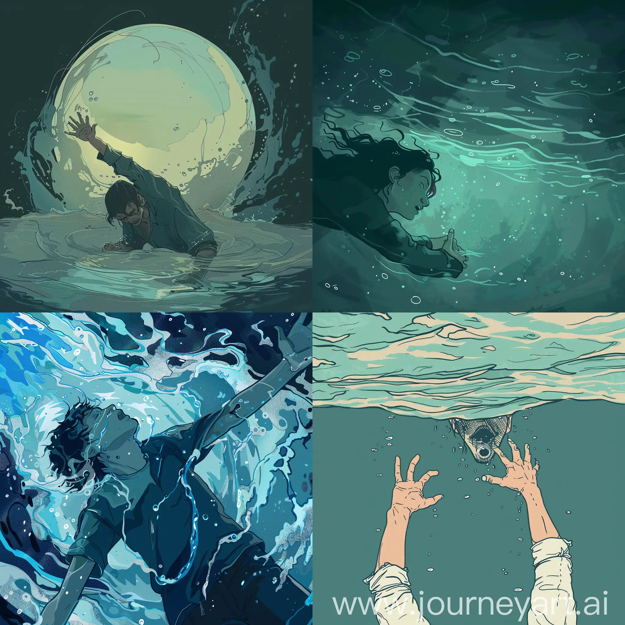 ilustración digital de una persona luchando para no ahogarse
