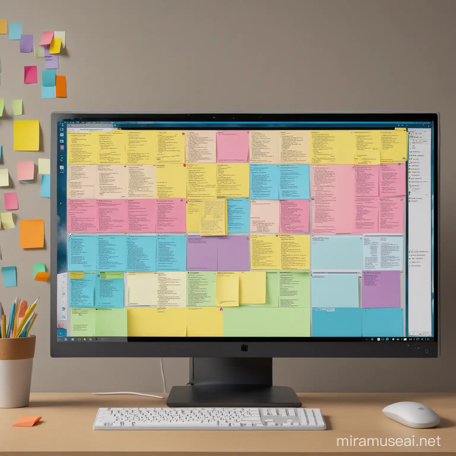 a microsoft desktop with sticky notes windows opened in different colour with texts on each