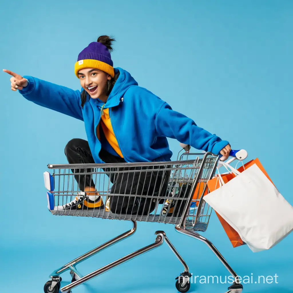 Gen Z person in a shopping cart