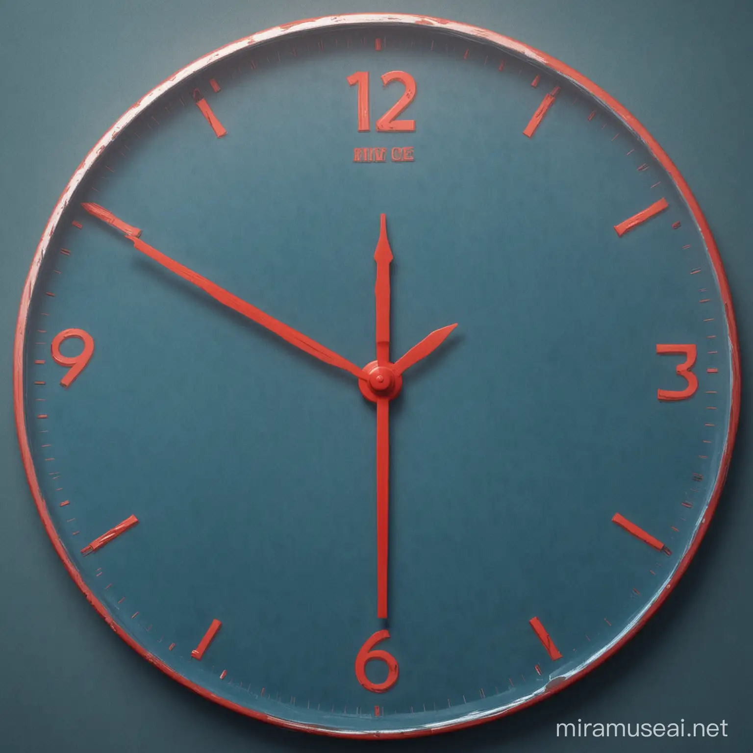 The image of the clock is blue, the clock hands are red
