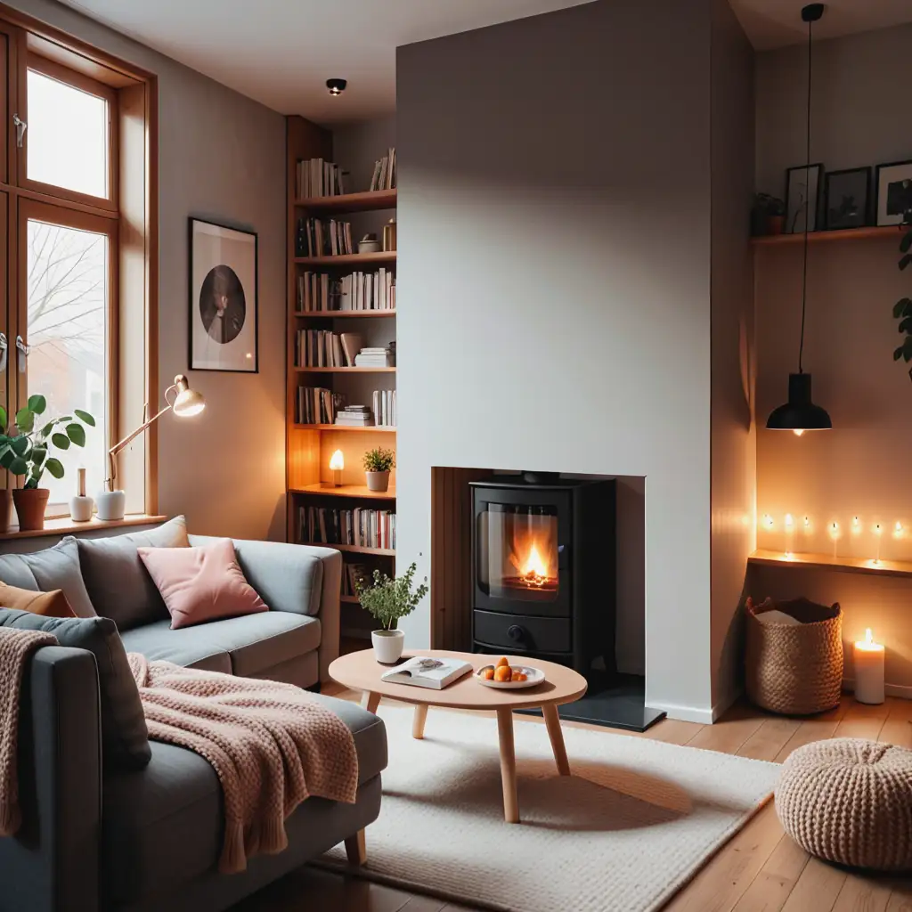 Cozy Home Interior with Fireplace and Comfy Armchairs