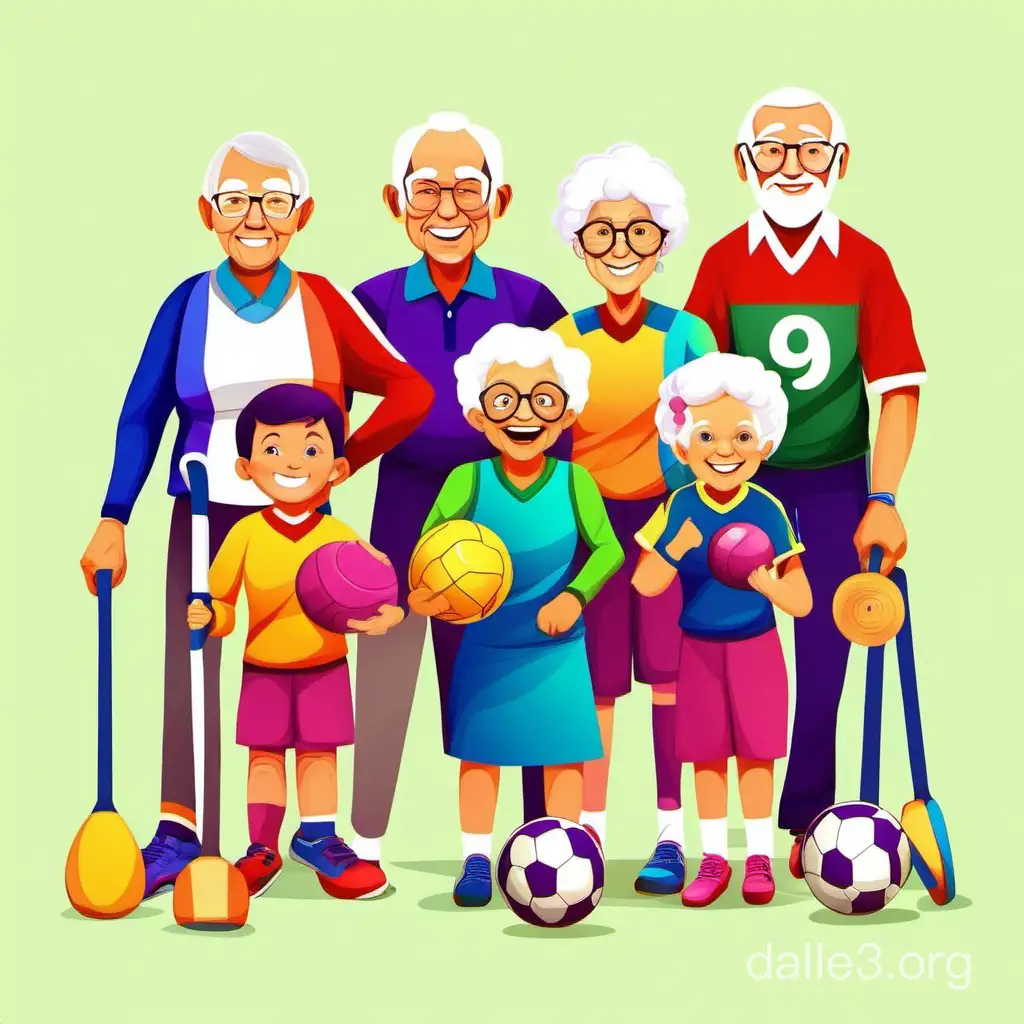 спортивные люди бабушки дедушки дети футбол керлинг волейбол здоровье победа ленты