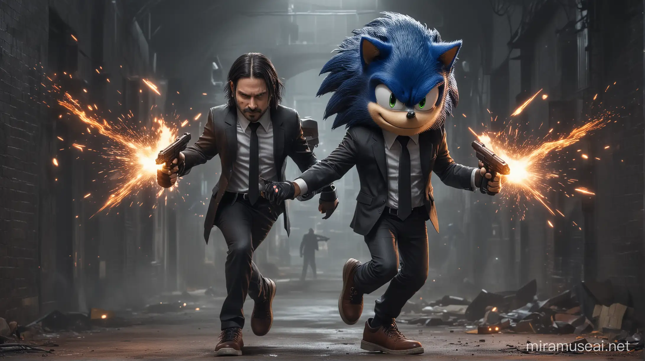 Sonic the Hedgehog Transforming into John Wick Dynamic Fusion of Gaming Icon and Action Hero