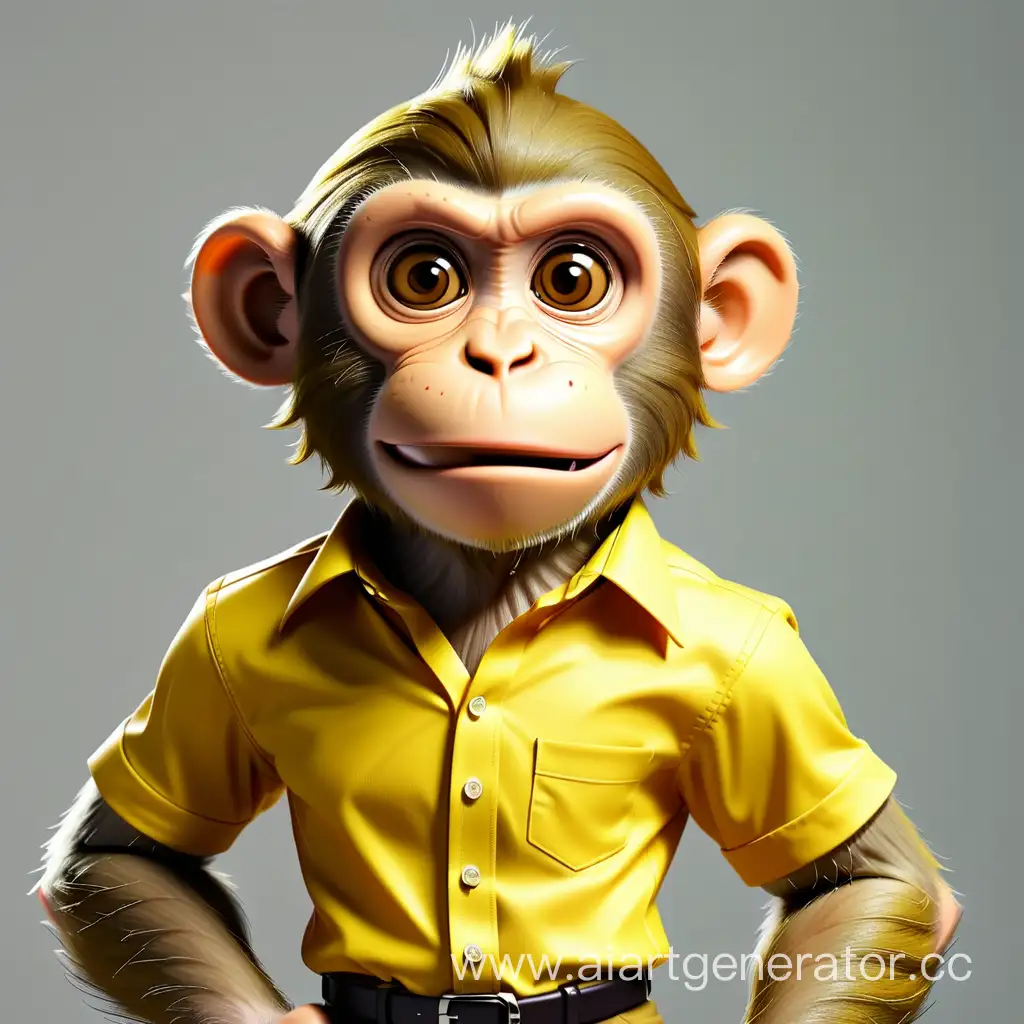 Деловая обезьяна в желтой рубашке по пояс повернута немного вправо