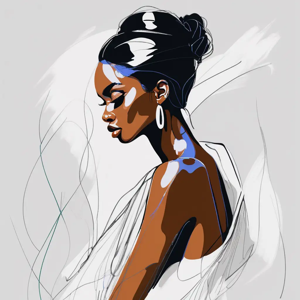 drawing bold strokes shapes of stylish woman with nice body, black woman, beautiful face, minimalism,  contemporary art, style by monet,  masterpiece, clean, digital art