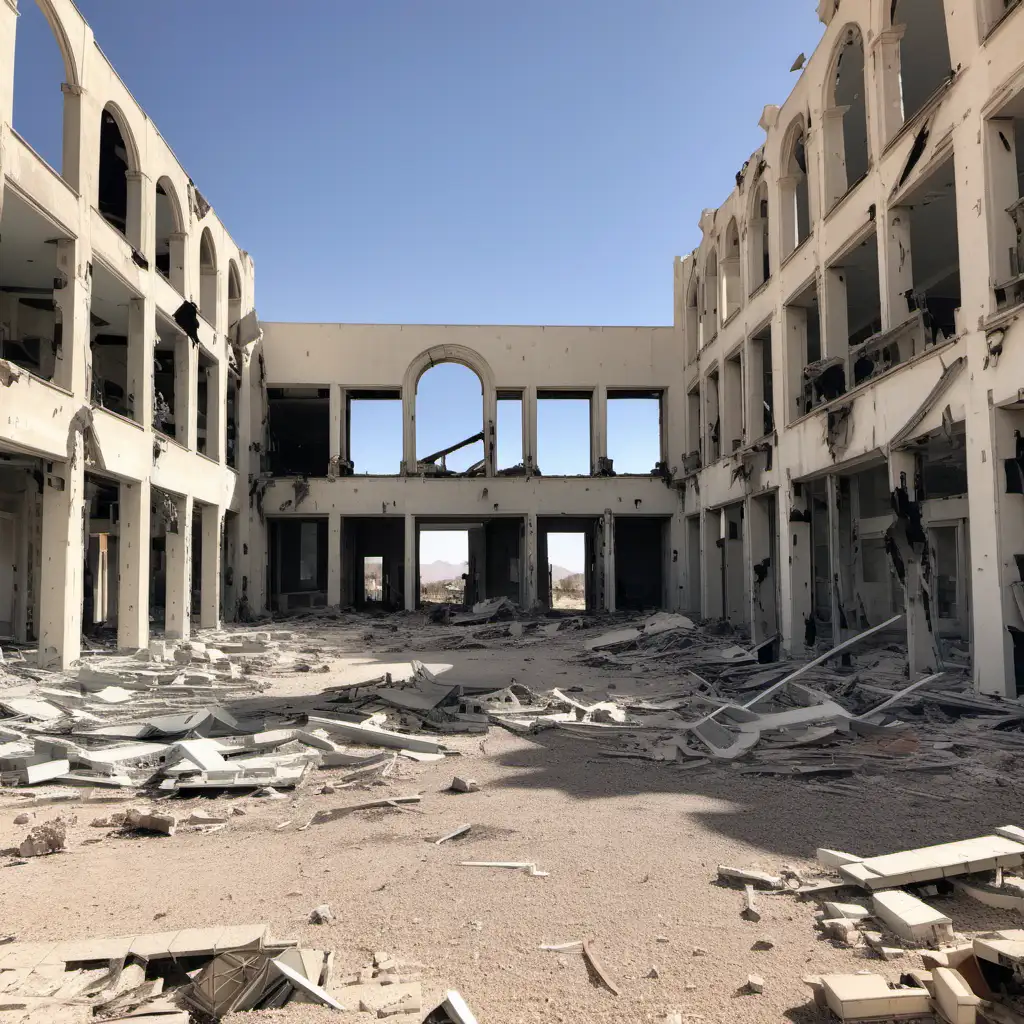 Ruins of a bombed university in the desert