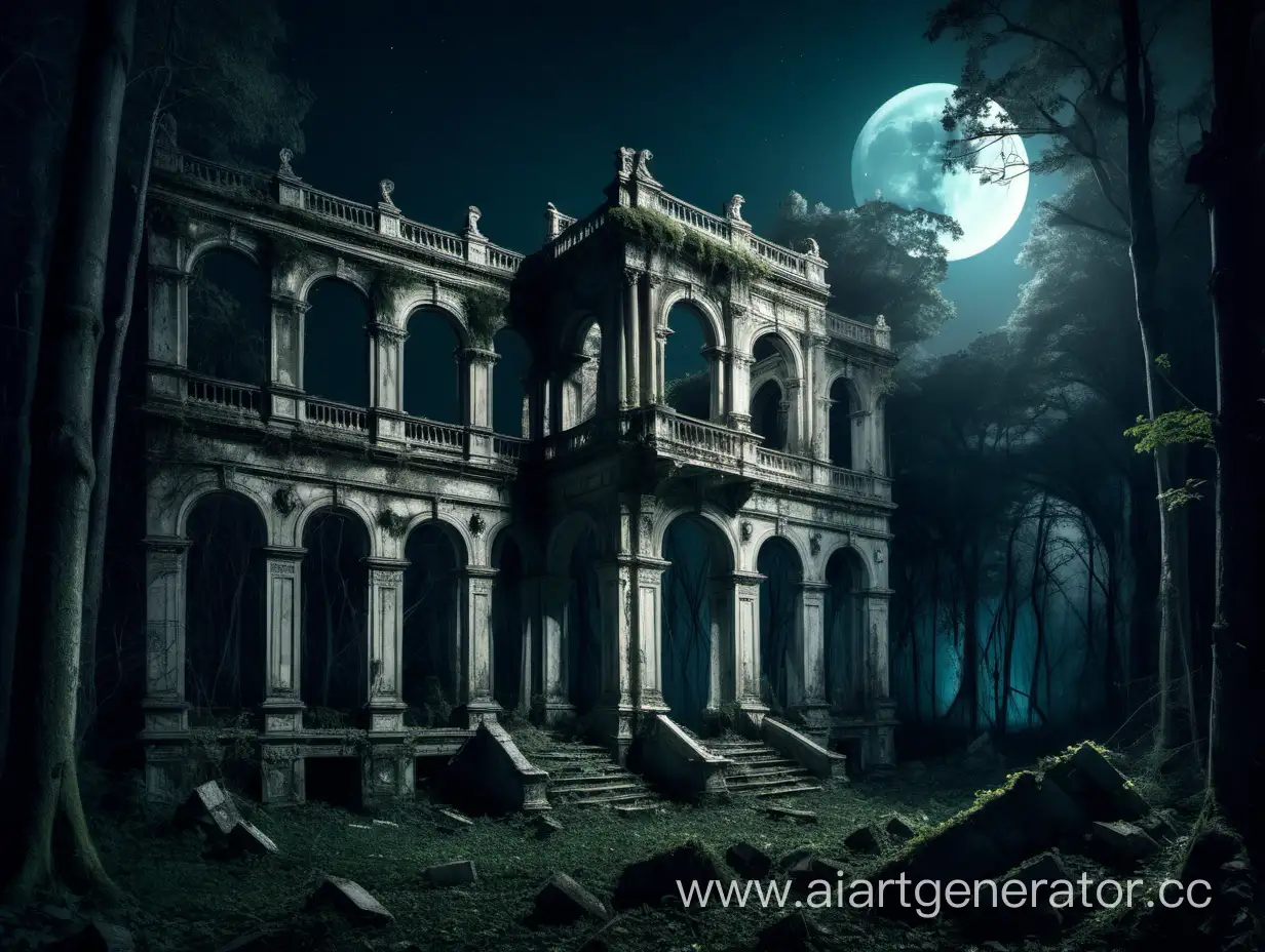 Moonlit-Night-Forest-Palace-Ruins