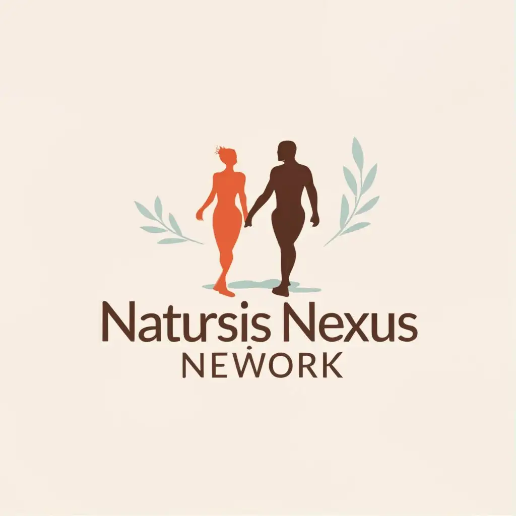 logo, A Naked Man and Woman With Child Shadow, with the text "Naturist Nexus Network", typography