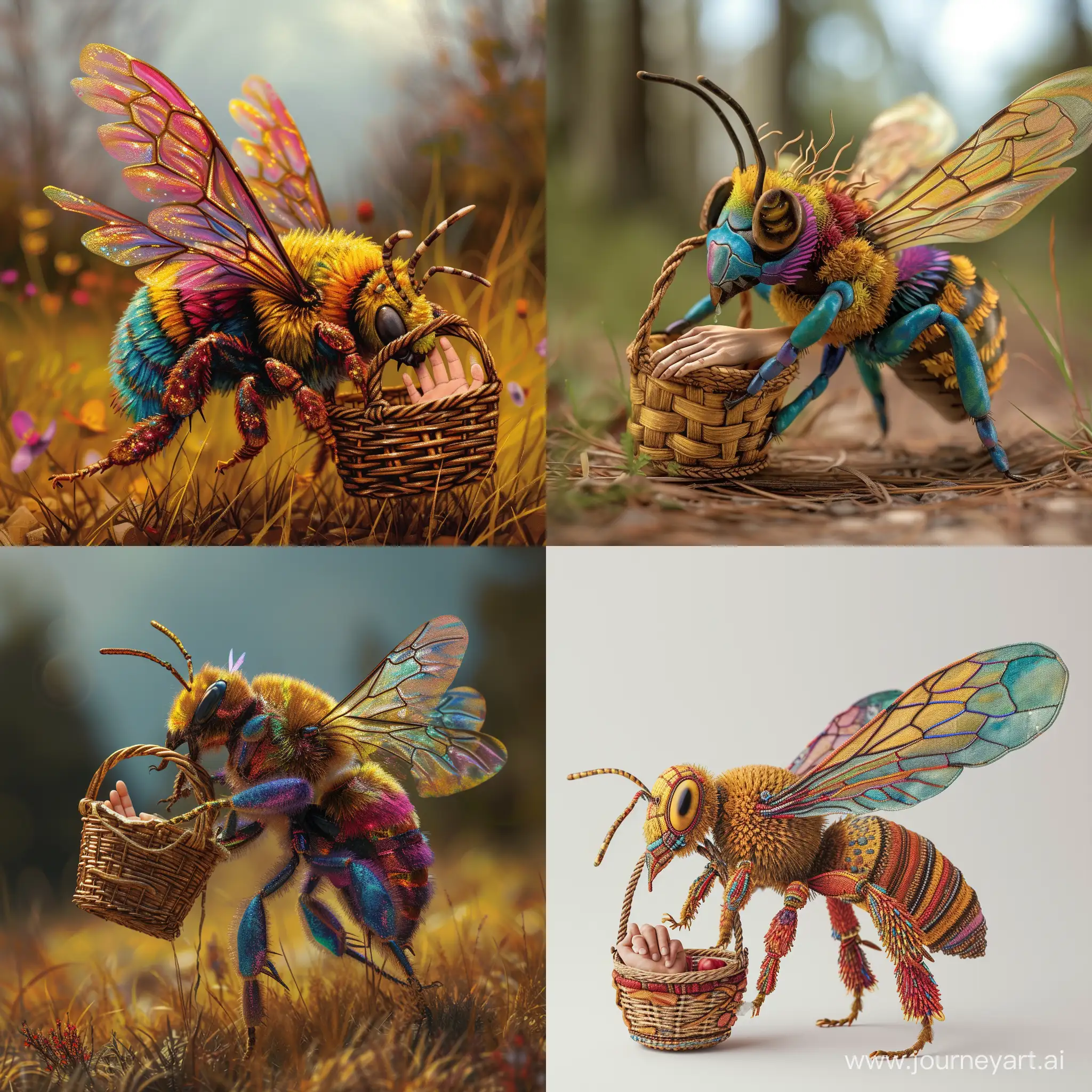 Vibrant-Giant-Bee-Carrying-Basket-with-Human-Hand
