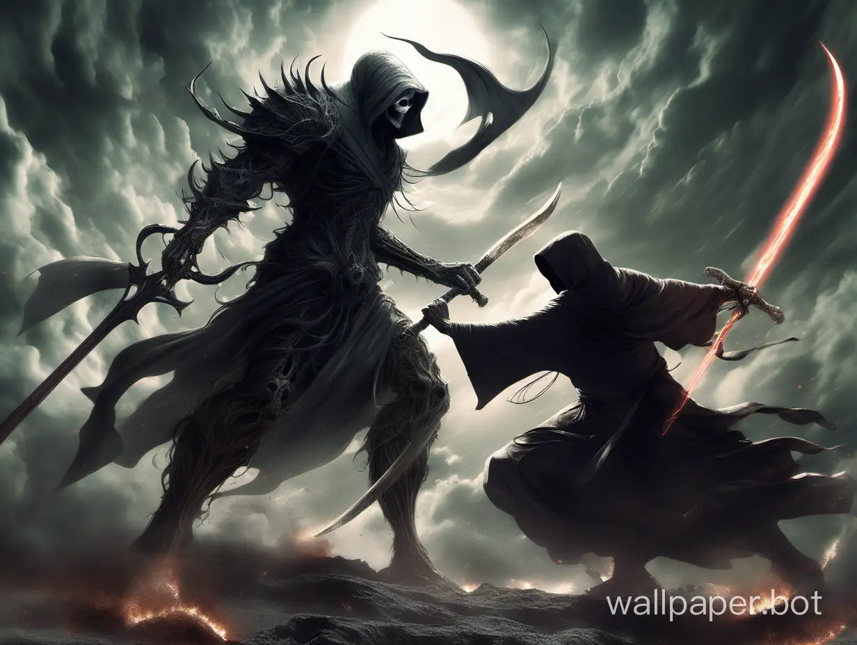 a battle between a god and the reaper
