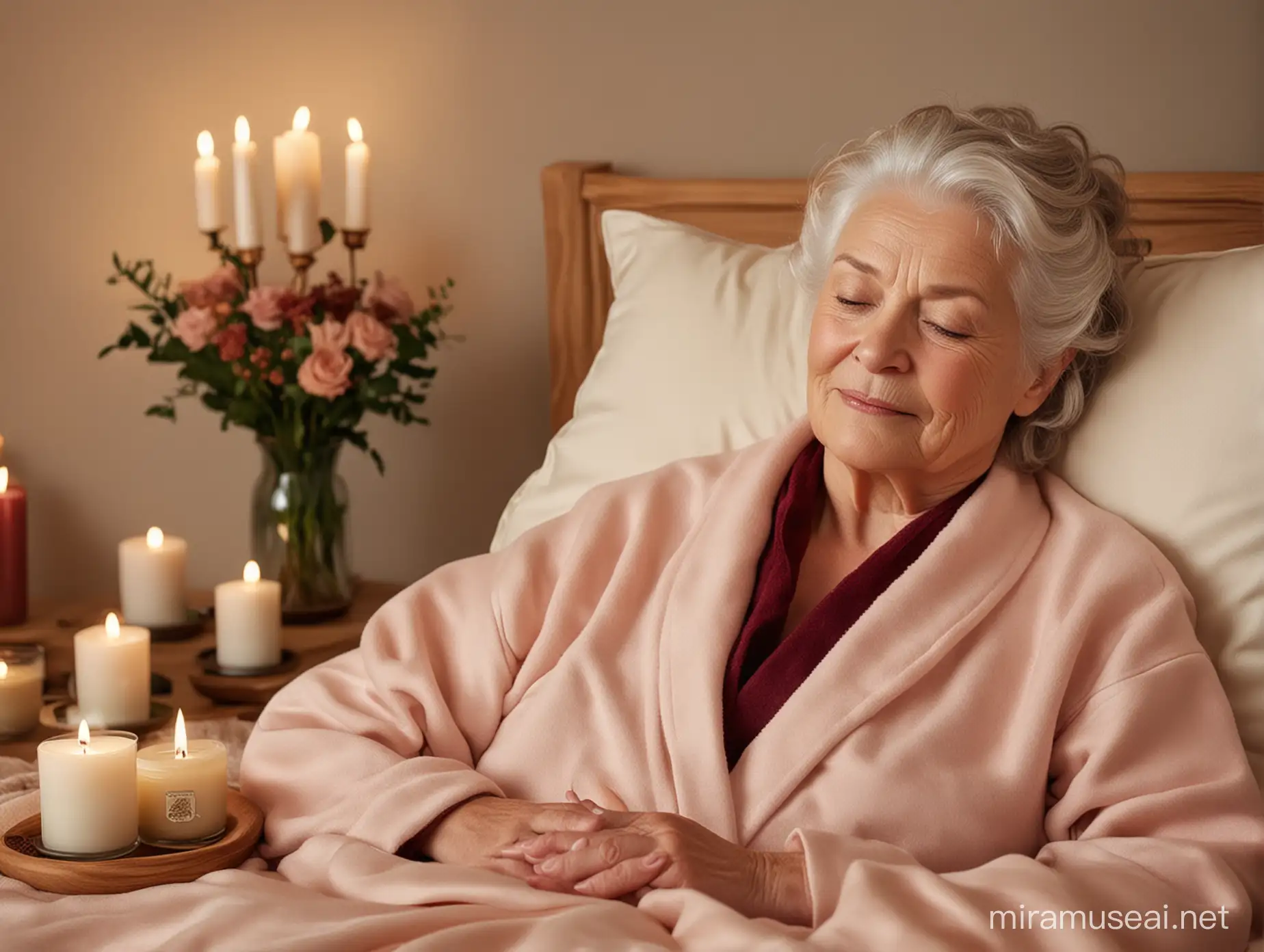Relaxed Elderly Person Enjoying Sophrology Session in Zen Wooden Room
