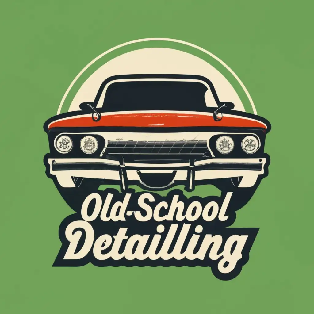 logo, car detailing , car, with the text "OldSchool detailing", typography