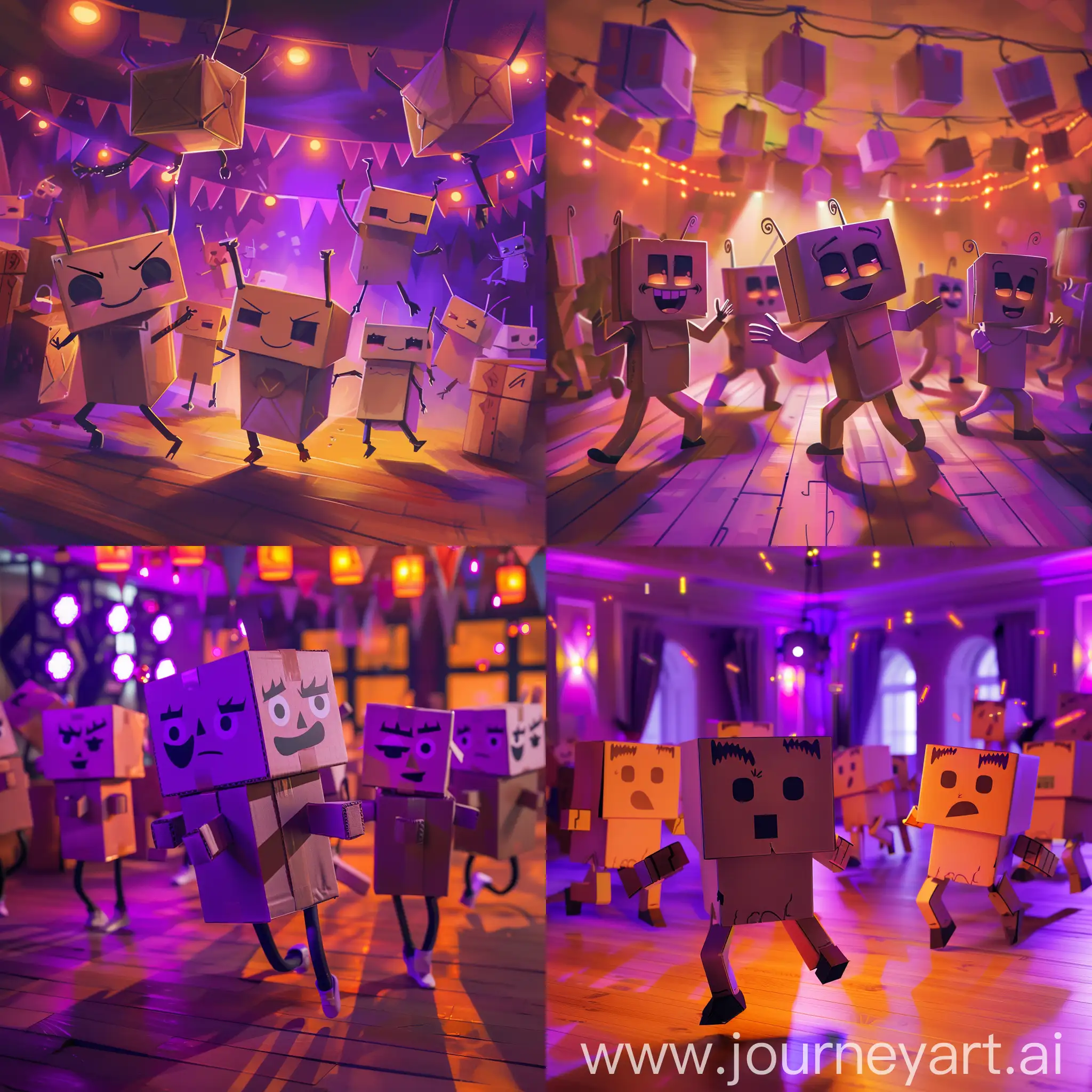 Cardboard-Package-Party-with-Purple-and-Orange-Lighting