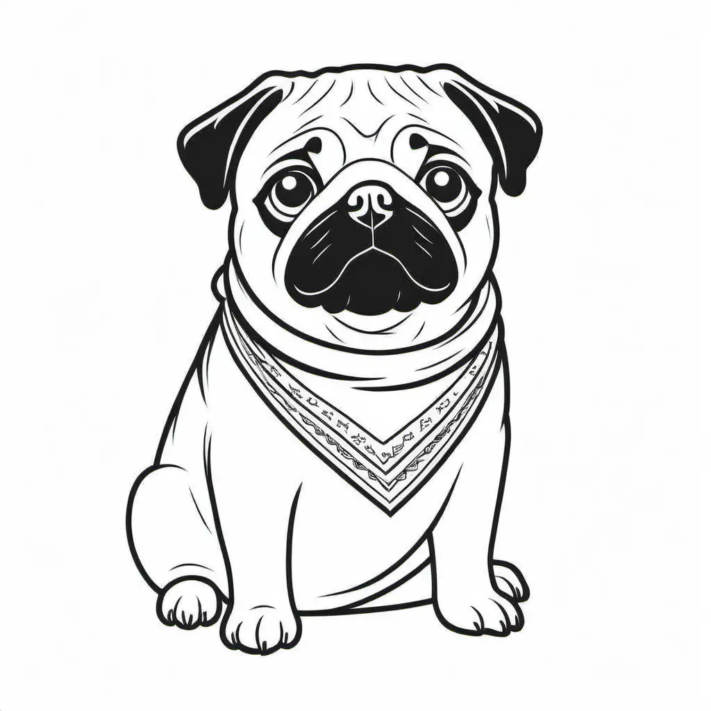 Pug Dog Coloring Page with Bandana