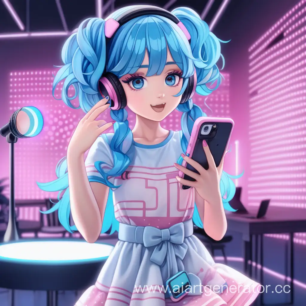 BlueHaired-Anime-Girl-with-TikTok-Lamp-Recording-Dances