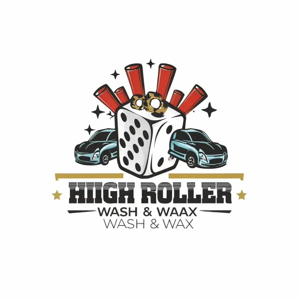 a logo design,with the text "High Roller wash and wax", main symbol:Dice, Cars,Moderate,be used in Automotive industry,clear background