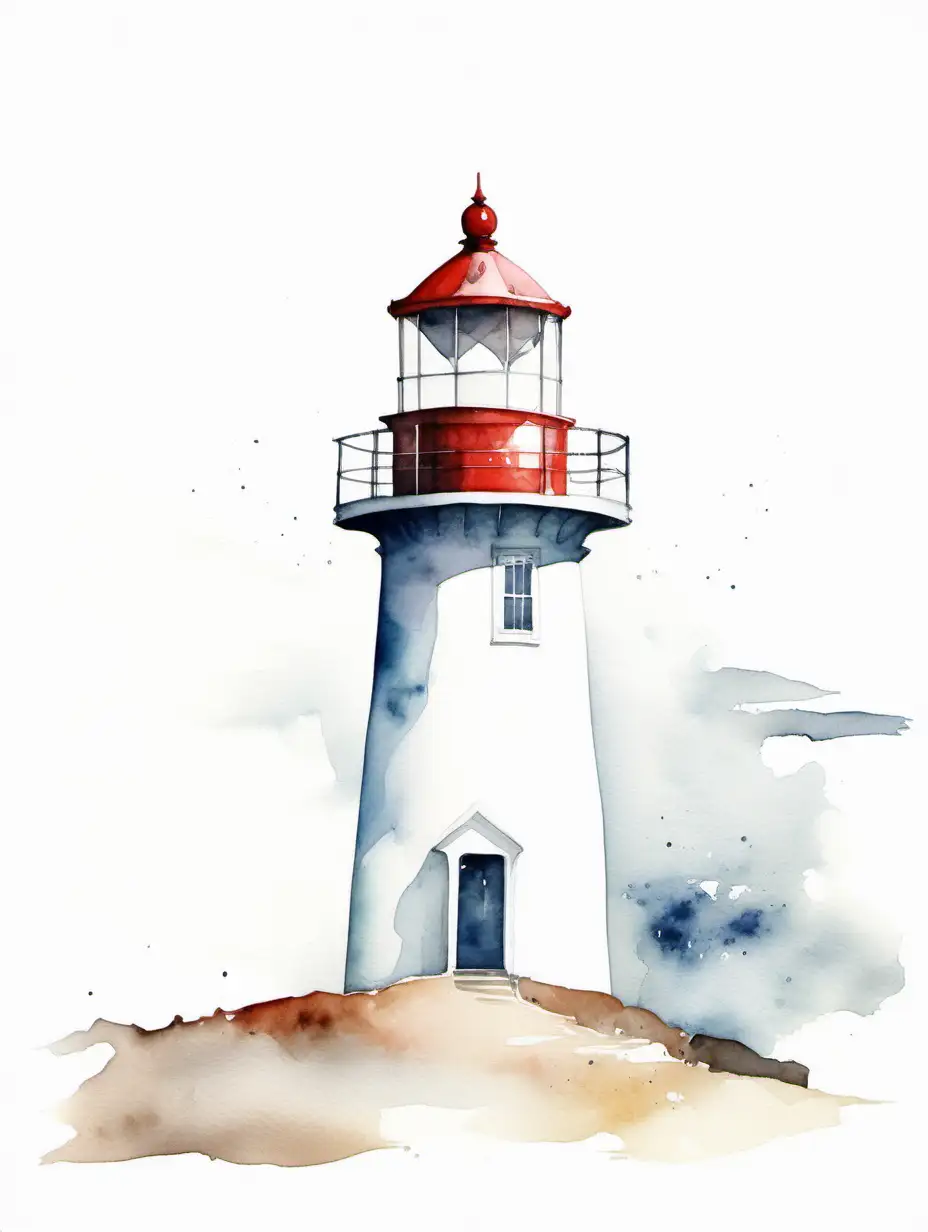 Minimalist Lighthouse Watercolor Painting on White Background