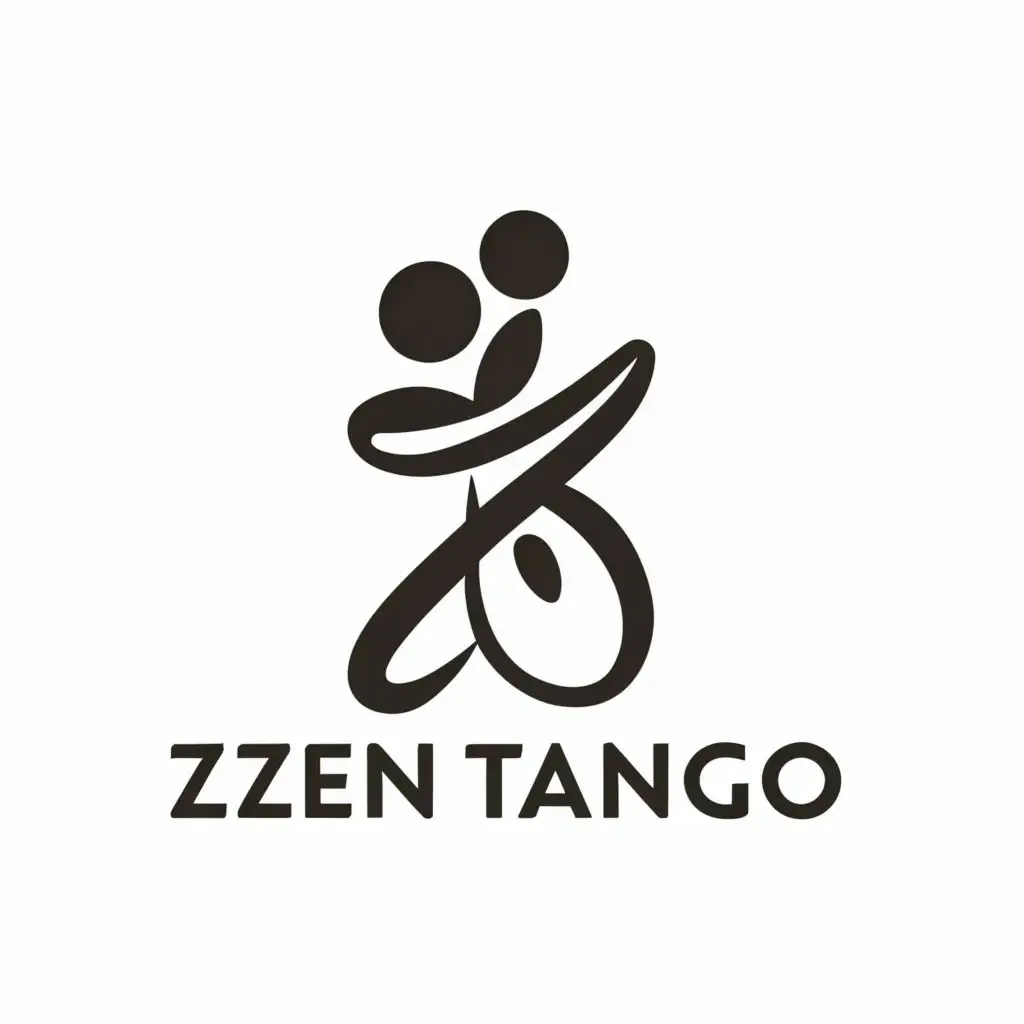 logo, taiji
black and white connection
men hug women
healing synergy
, with the text "Zen tango", typography, be used in Religious industry