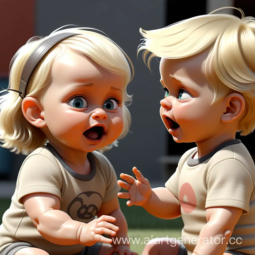 Adorable-Blonde-Baby-Girl-Engages-in-Playful-Conversation-with-Little-Blond-Boy