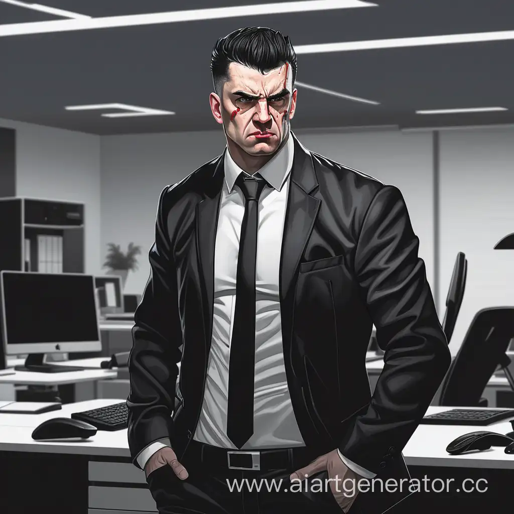 Офисный рабочий , в чёрном пиджаке и брутальный